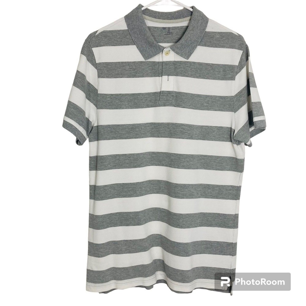 Gap Men's Size Large Polo Shirt Collar Short Sleeves Gray & White Striped